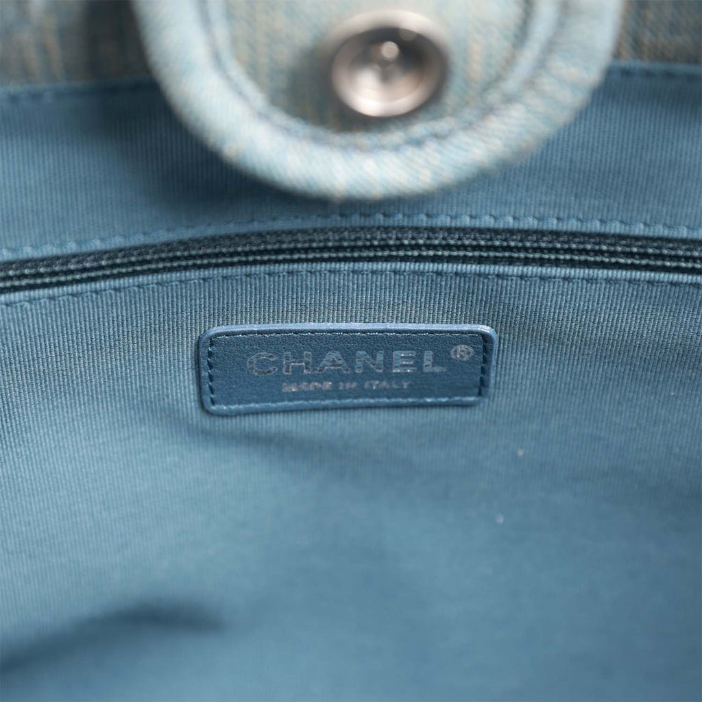 Chanel Small Deauville Shopping Bag Distressed Blue Denim Aged Silver Hardware