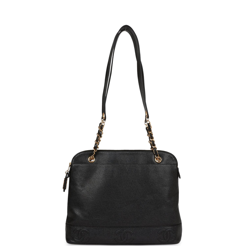 Vintage Chanel Triple CC Tote Bag Black Caviar Gold Hardware