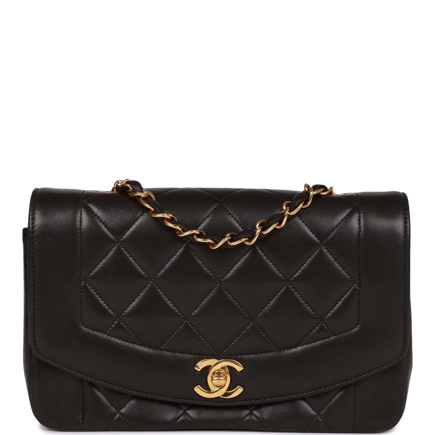 Vintage Chanel Small Diana Flap Bag Black Lambskin Gold Hardware