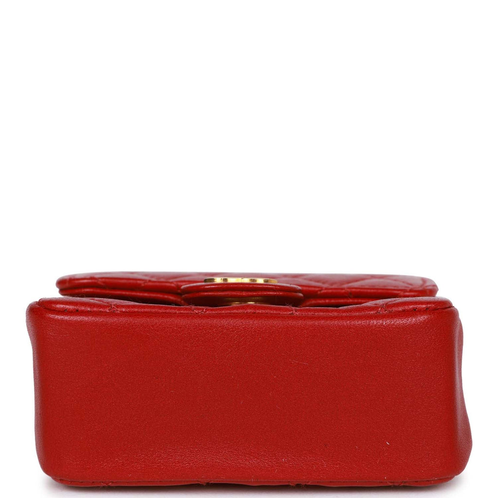 Vintage Chanel Micro Waist Flap Bag Red Lambskin Gold Hardware