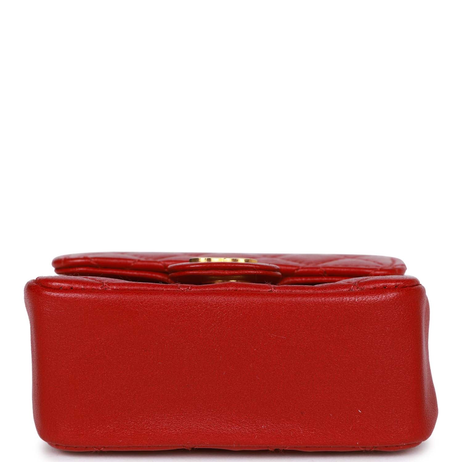 Vintage Chanel Micro Waist Flap Bag Red Lambskin Gold Hardware
