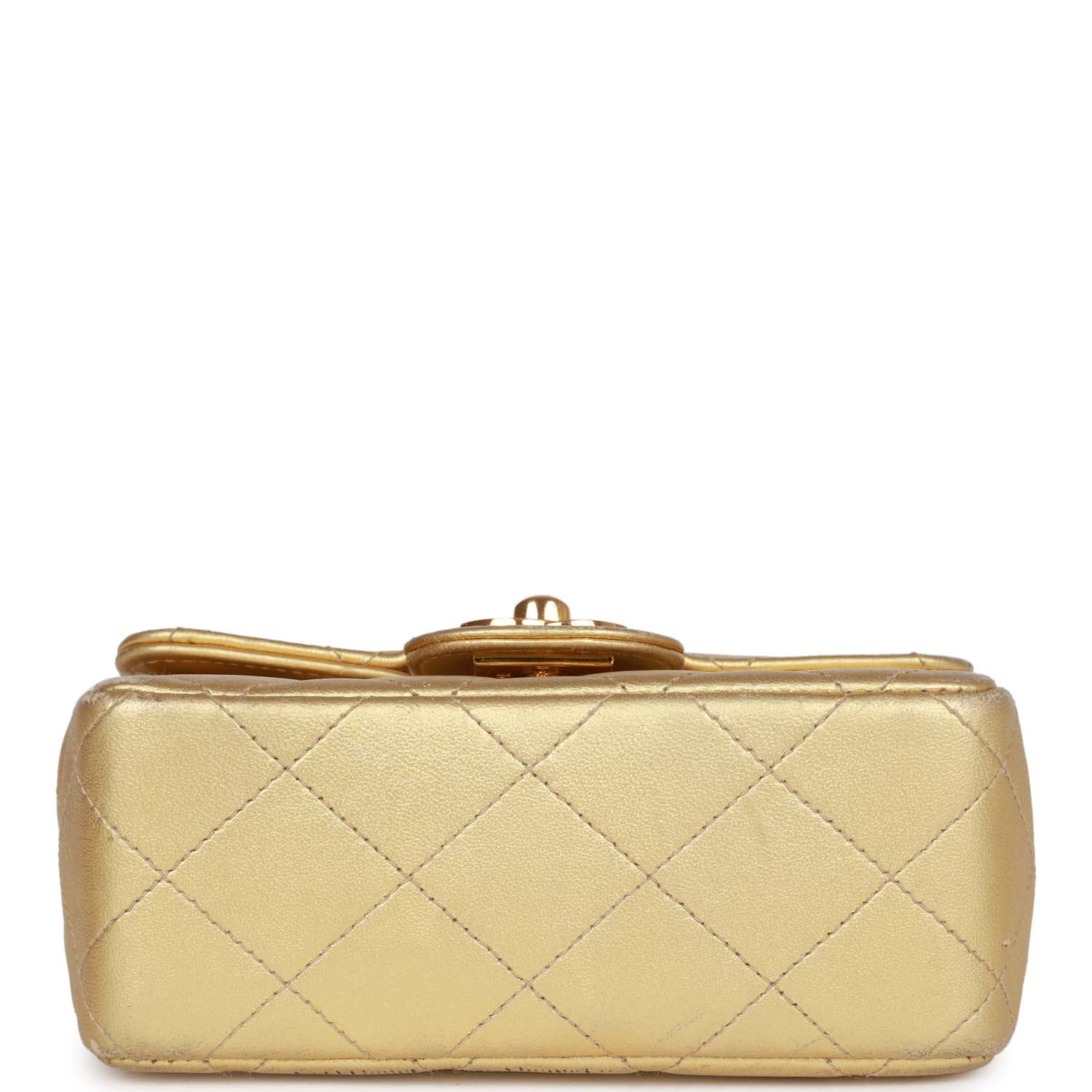 Vintage Chanel Mini Kelly Child Flap Bag Gold Metallic Lambskin Gold Hardware