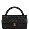 Vintage Chanel Kelly Parent Flap Bag Black Lambskin Gold Hardware