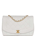 Vintage Chanel Medium Diana Flap Bag White Lambskin Gold Hardware