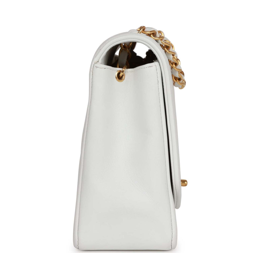 Vintage Chanel Medium Diana Flap Bag White Lambskin Gold Hardware
