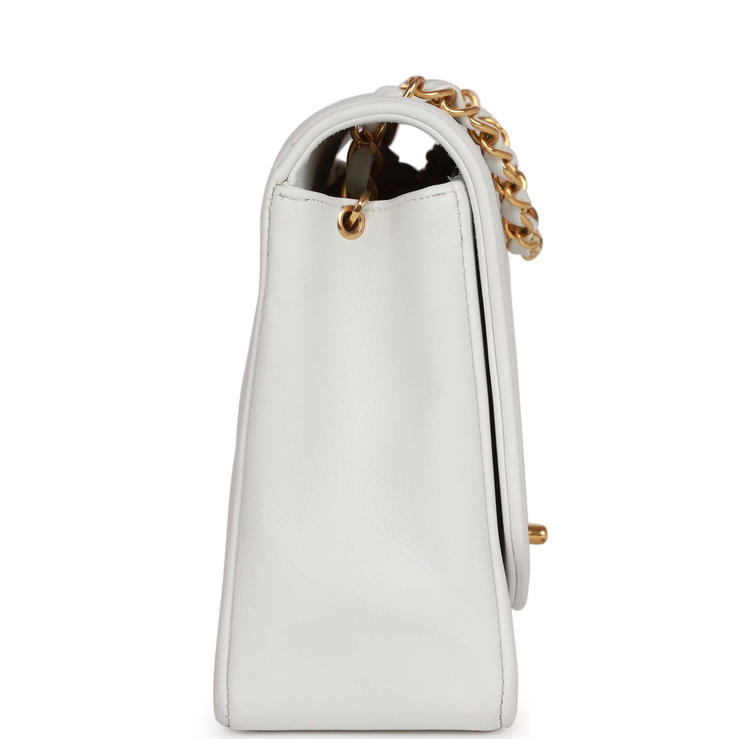 Vintage Chanel Medium Diana Flap Bag White Lambskin Gold Hardware