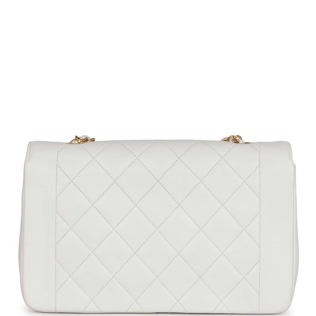 Vintage Chanel Medium Diana Flap Bag White Lambskin Gold Hardware