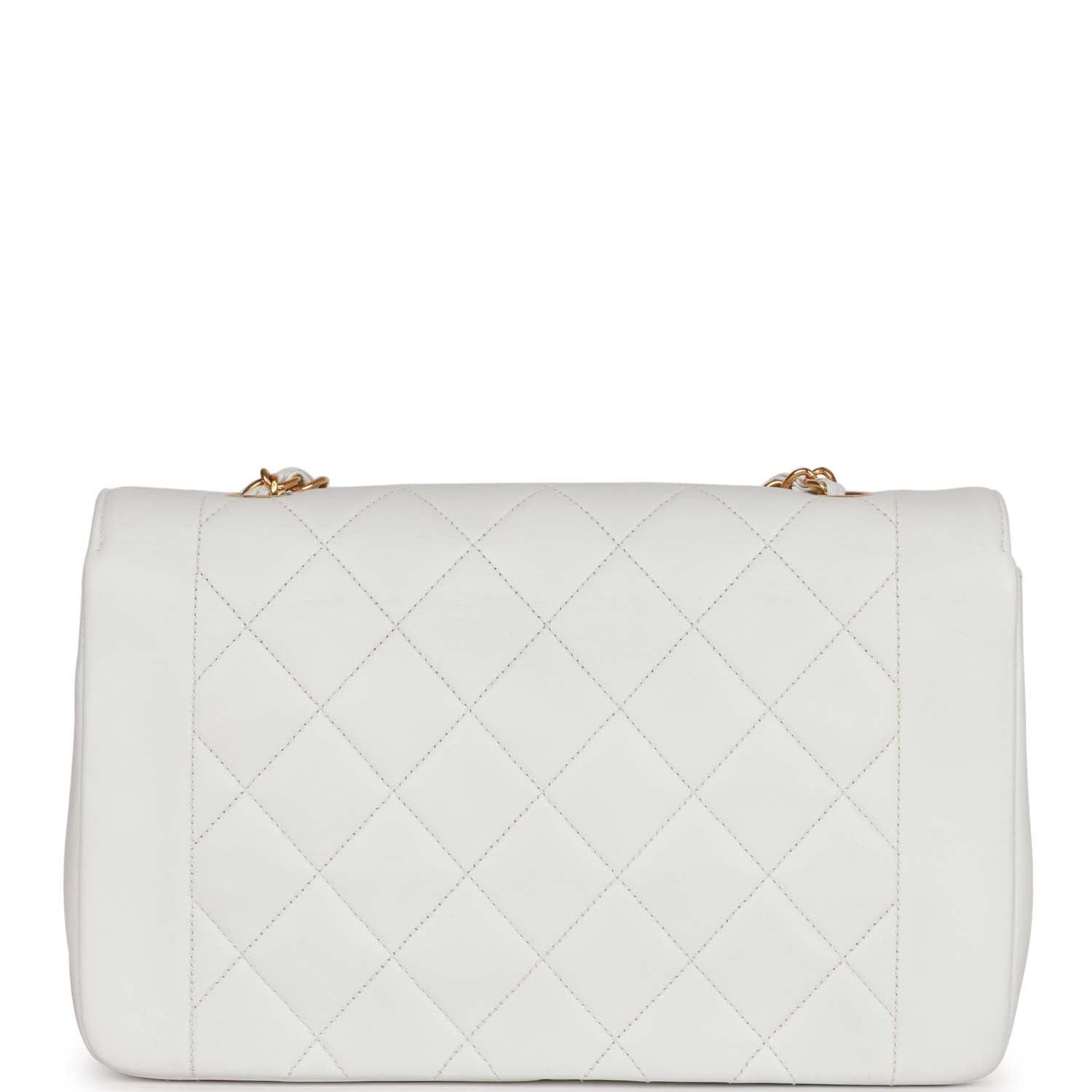 Vintage Chanel Medium Diana Flap Bag White Lambskin Gold Hardware