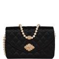 Vintage Chanel Gripoix Pearl Chain Bag Black Satin Gold Hardware