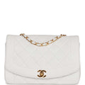 Vintage Chanel Medium Diana Flap Bag White Caviar Gold Hardware