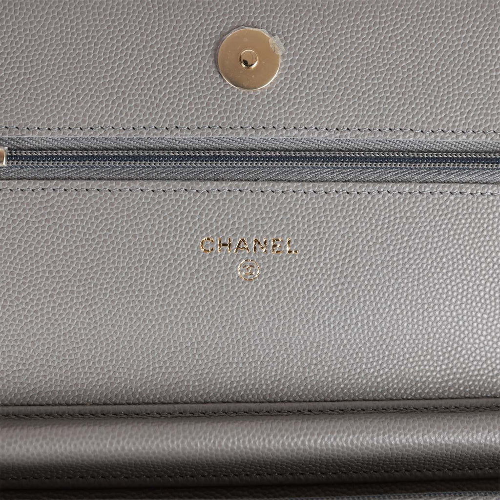 Chanel Wallet on Chain WOC Grey Caviar Light Gold Hardware