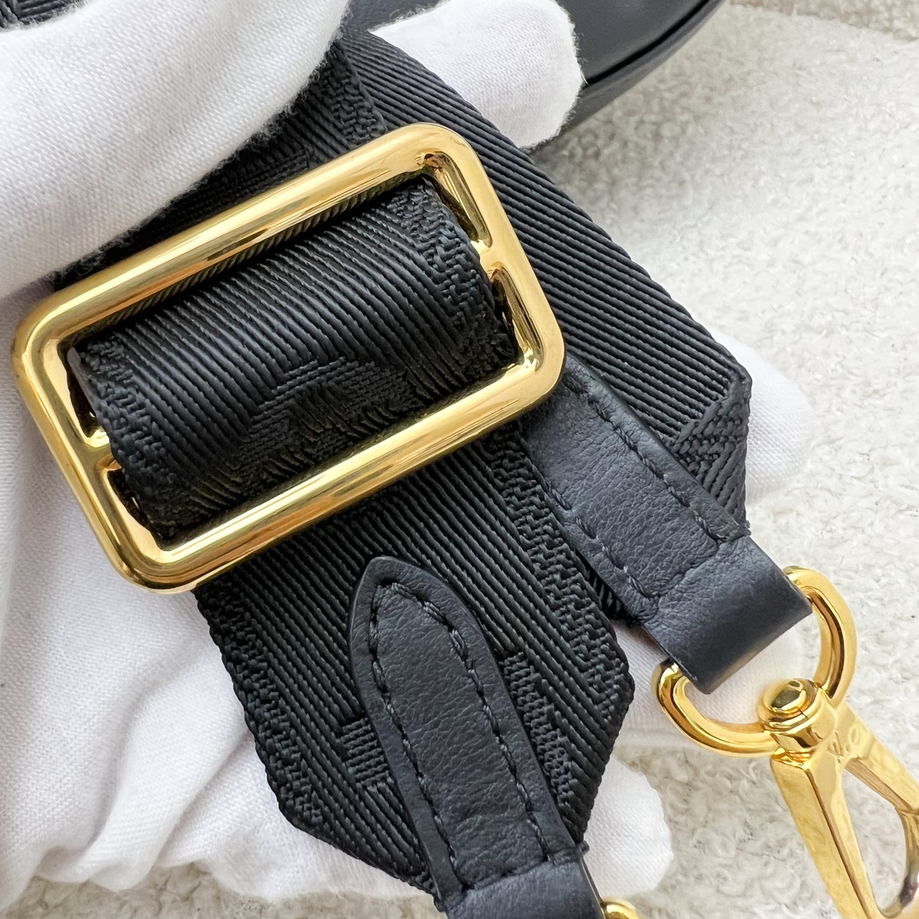 LV Over The Moon Bag in Black Bubblegram Calfskin and GHW with Canvas Strap and Chain Strap