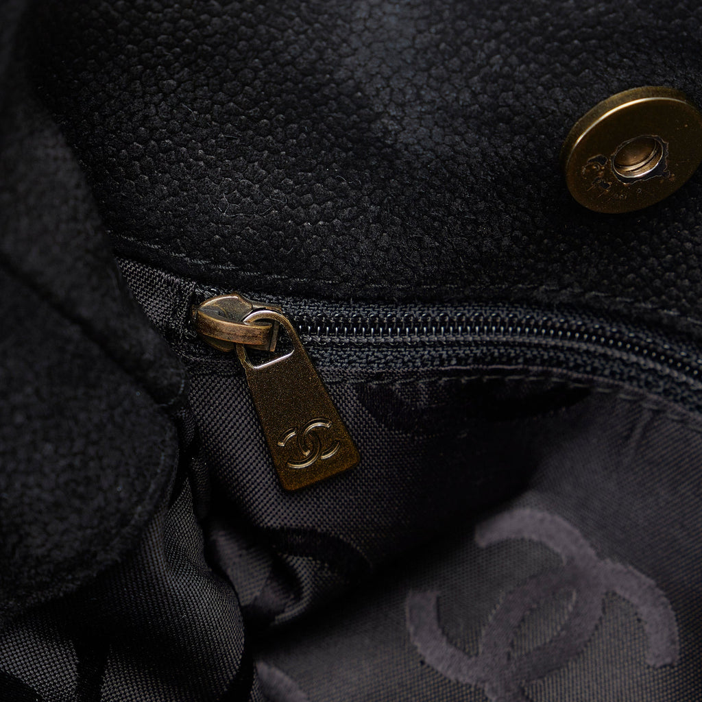 Black Chanel Wild Stitch CC Suede Leather Tote