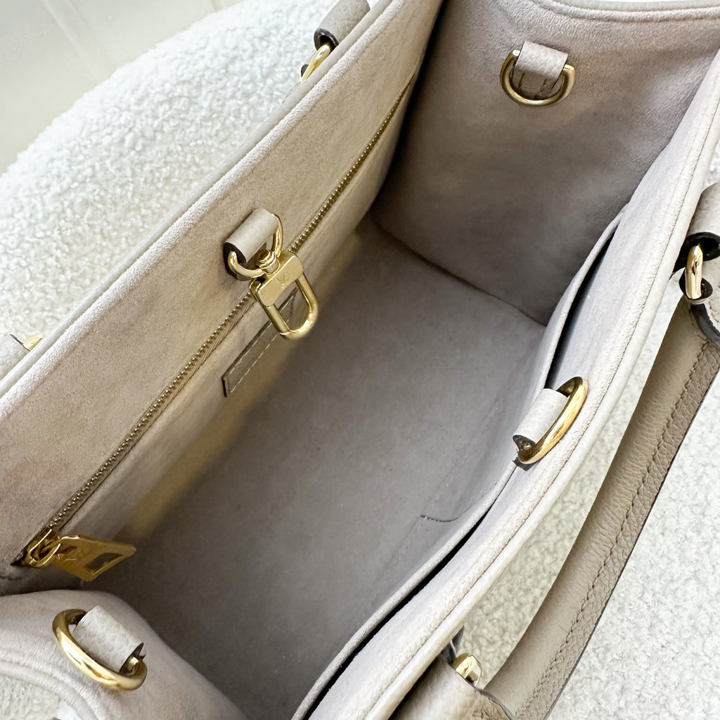 LV Onthego PM in Tourterelle (Grey) / Creme Giant Monogram Empreinte Leather and GHW