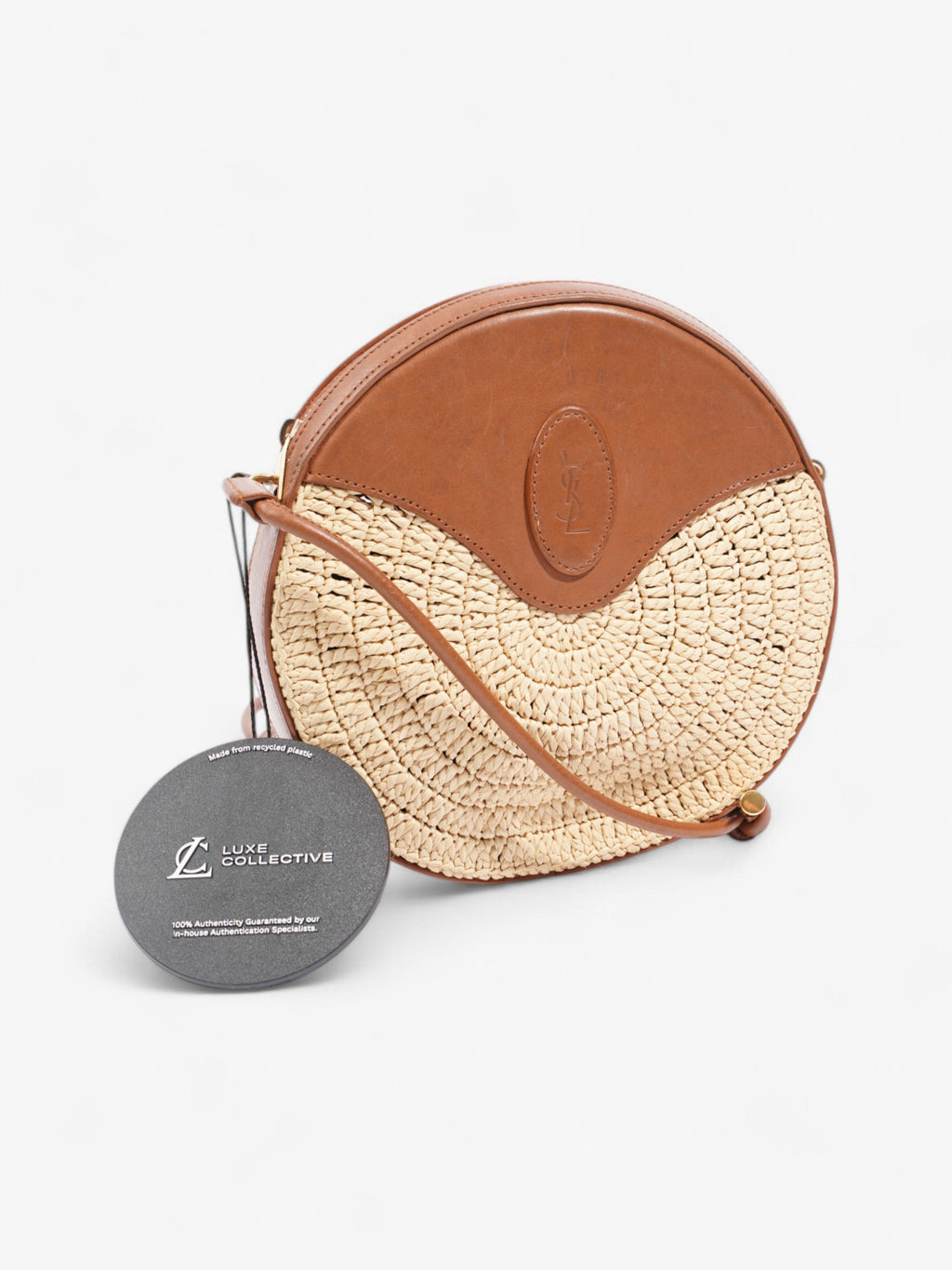 Saint Laurent Raffia Round Crossbody Bag Brown / Straw  Straw, Leather