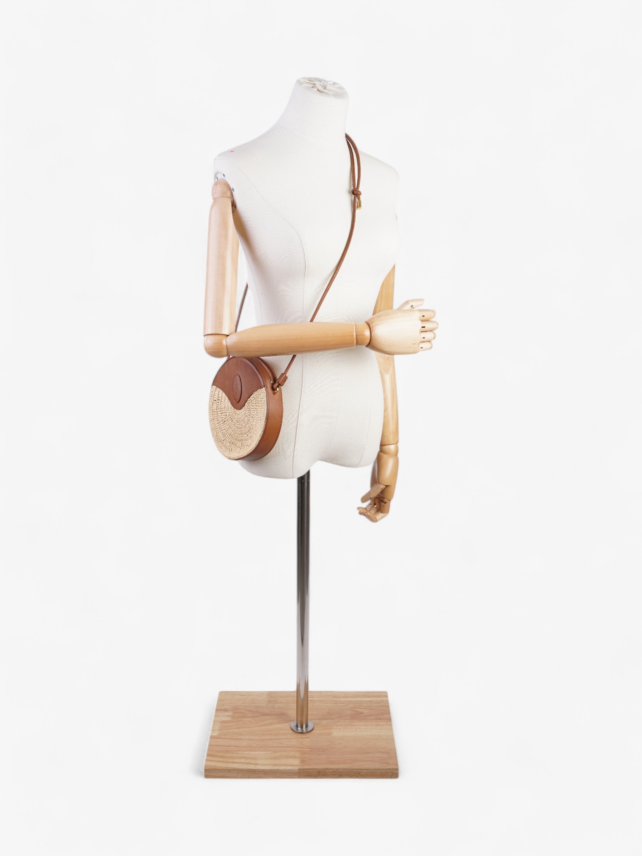 Saint Laurent Raffia Round Crossbody Bag Brown / Straw  Straw, Leather