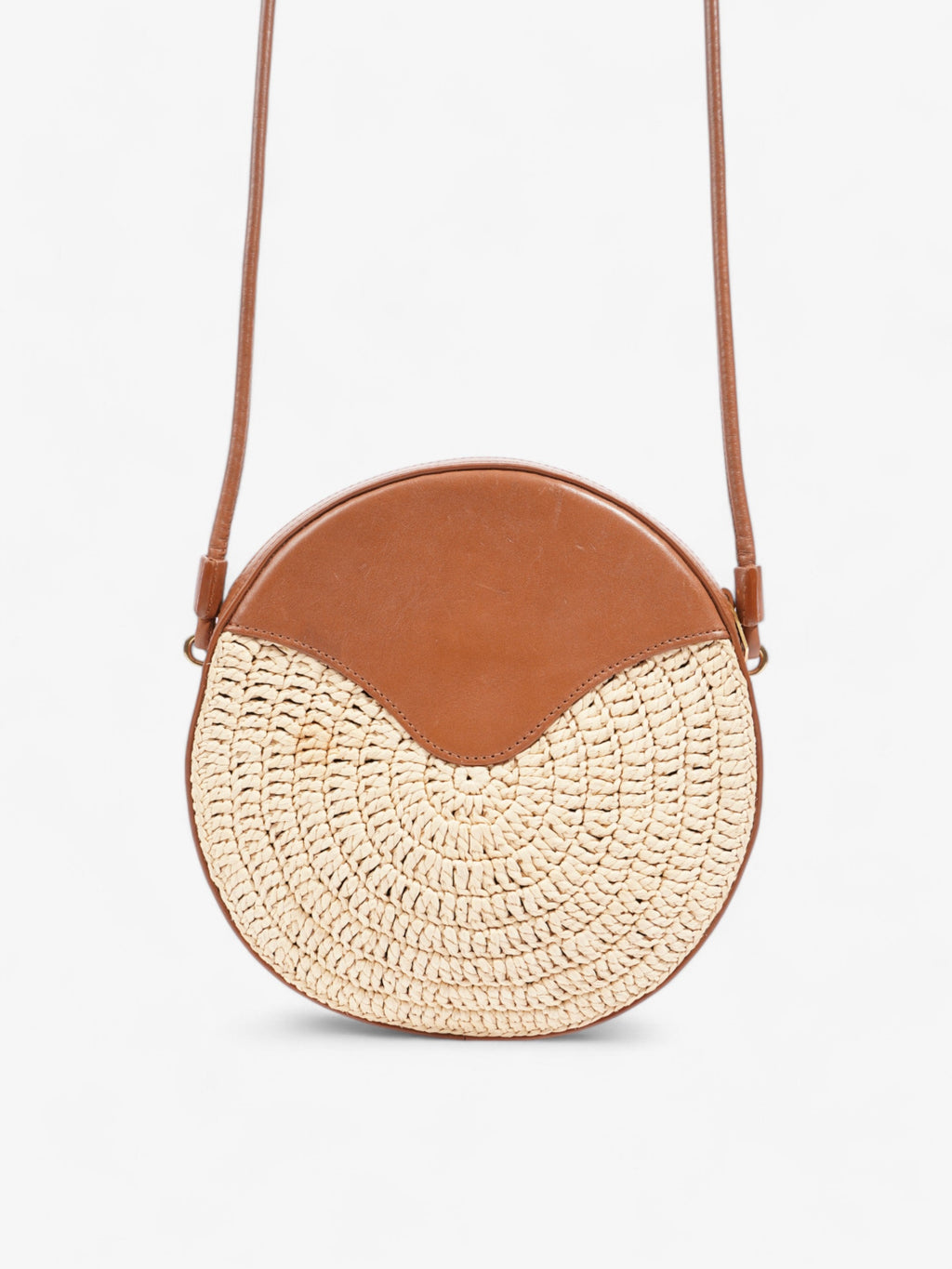 Saint Laurent Raffia Round Crossbody Bag Brown / Straw  Straw, Leather