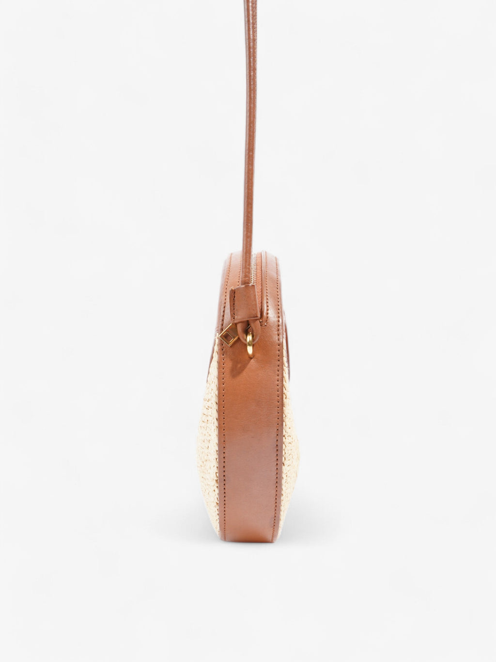 Saint Laurent Raffia Round Crossbody Bag Brown / Straw  Straw, Leather