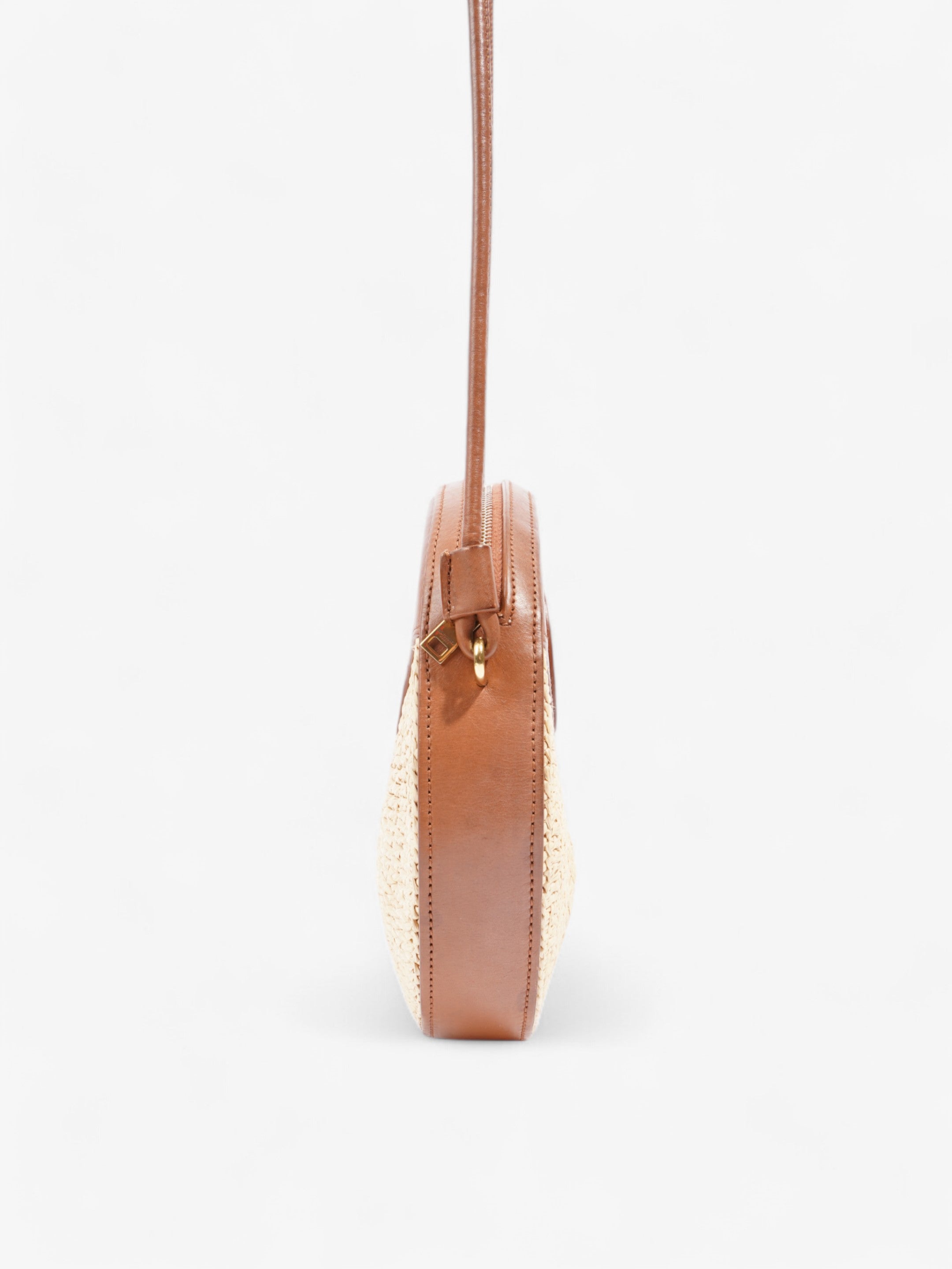 Saint Laurent Raffia Round Crossbody Bag Brown / Straw  Straw, Leather