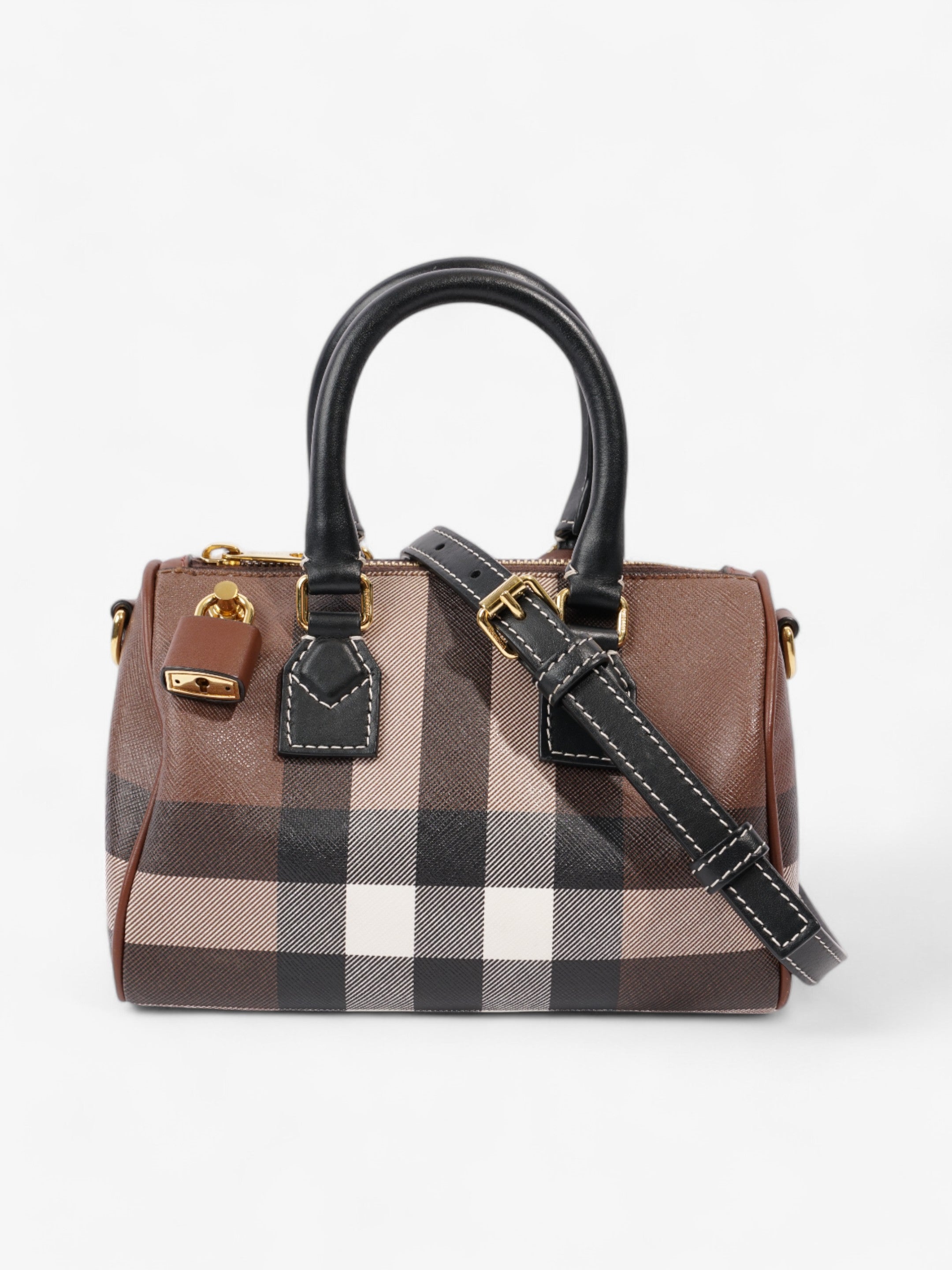 Burberry Mini Bowling Bag Brown / White  / Black Coated Canvas