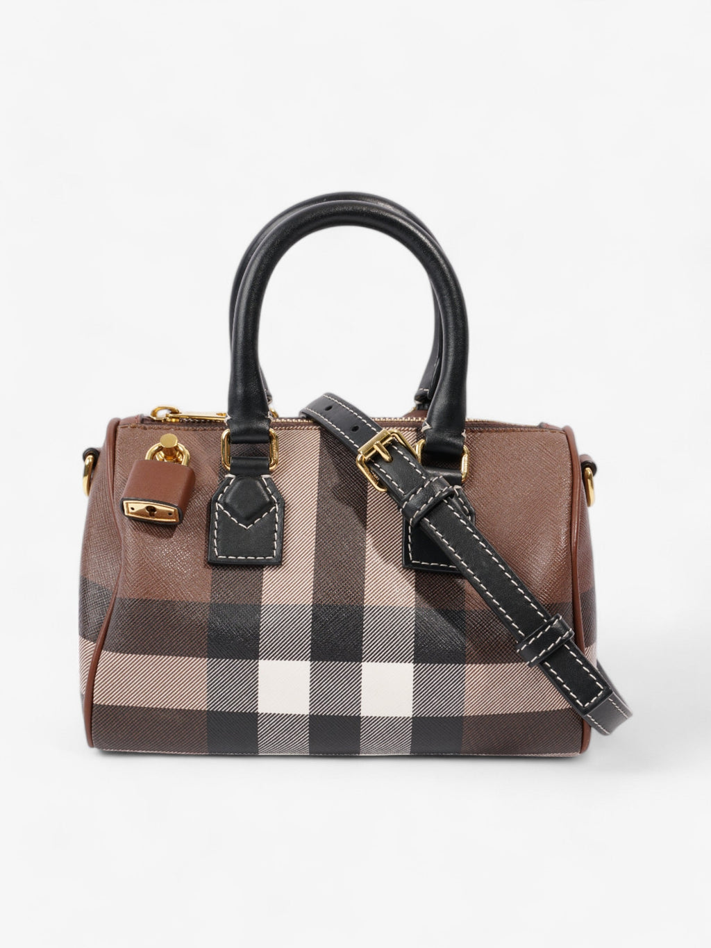 Burberry Mini Bowling Bag Brown / White  / Black Coated Canvas