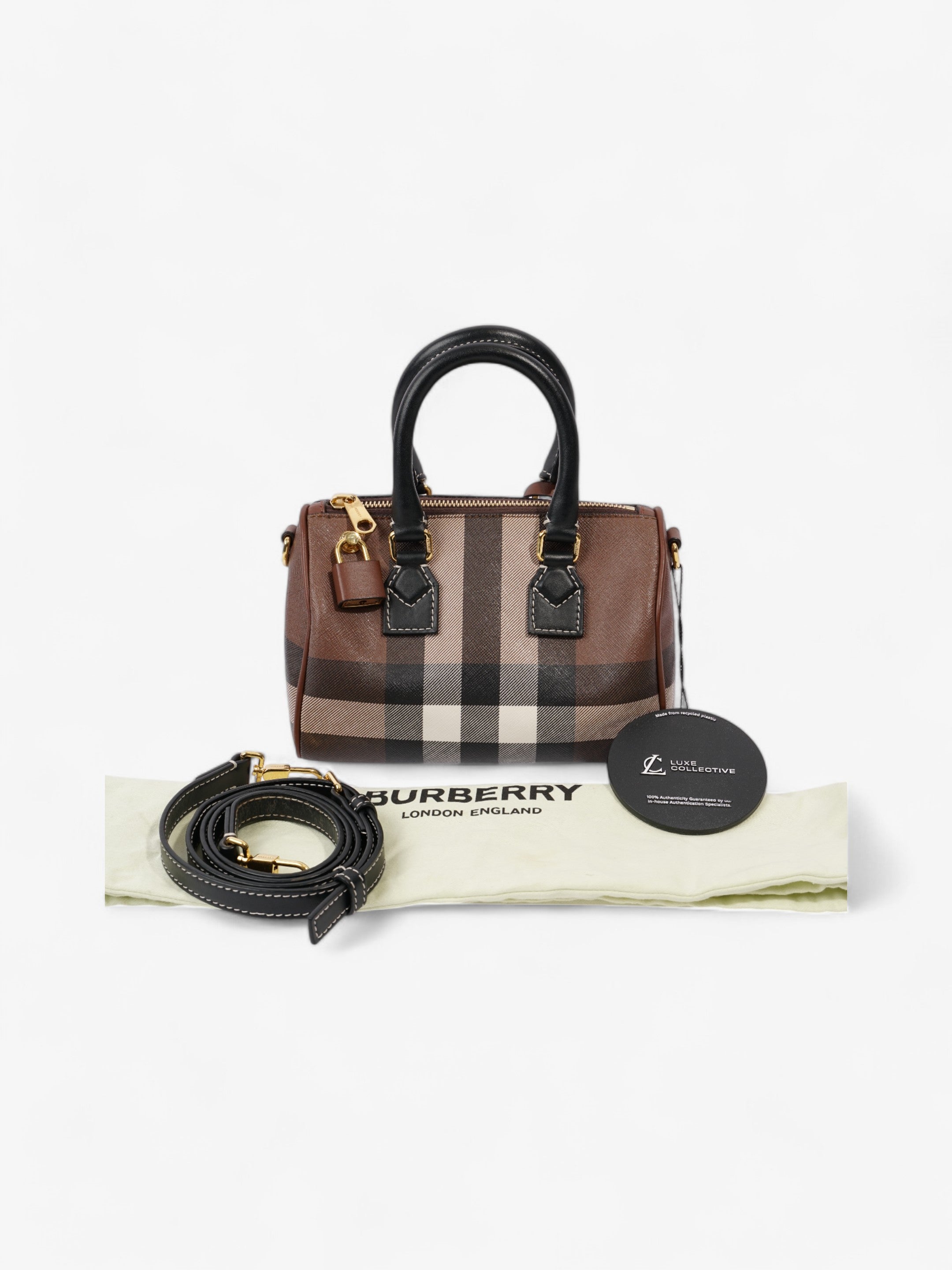 Burberry Mini Bowling Bag Brown / White  / Black Coated Canvas