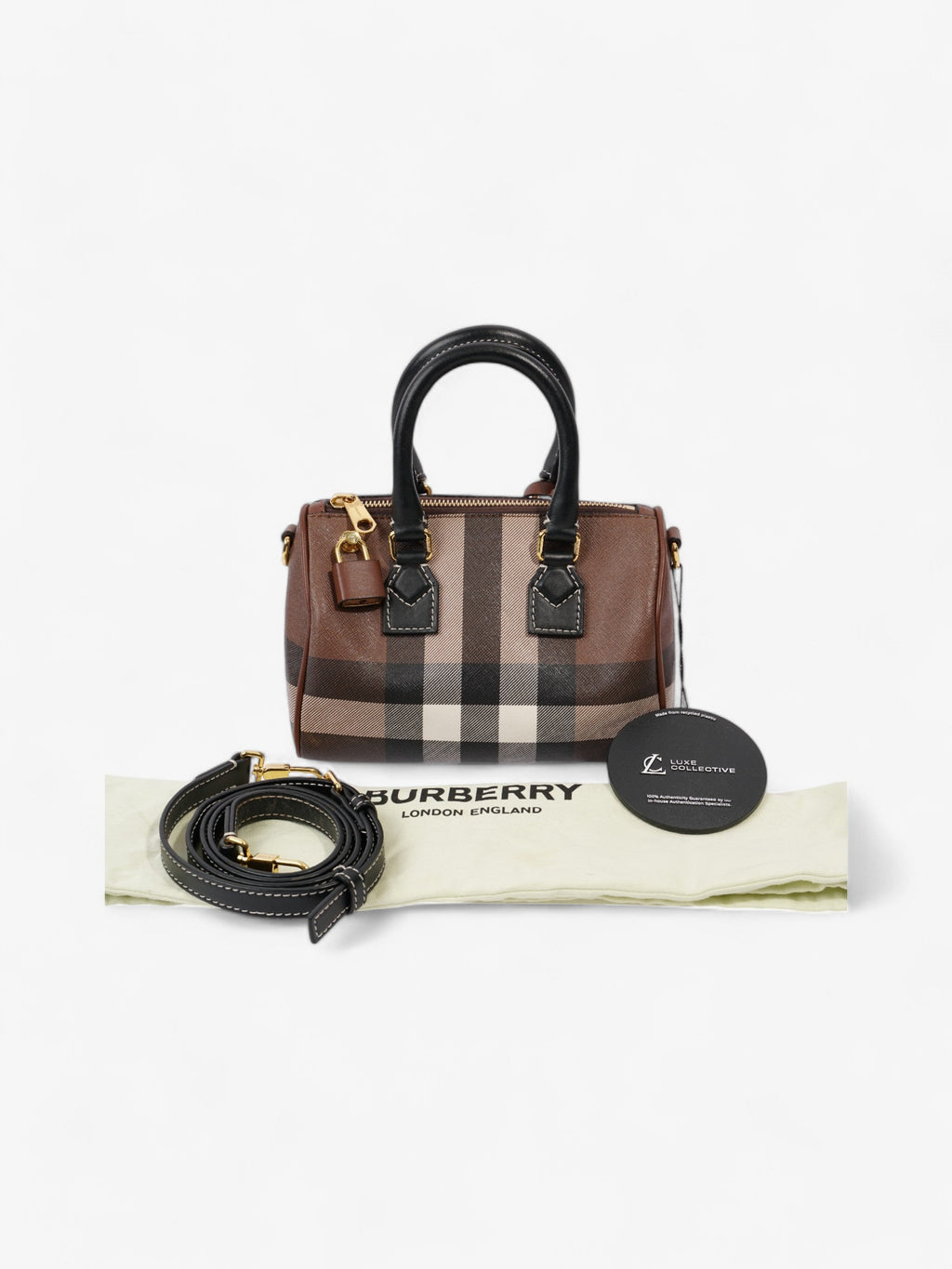 Burberry Mini Bowling Bag Brown / White  / Black Coated Canvas