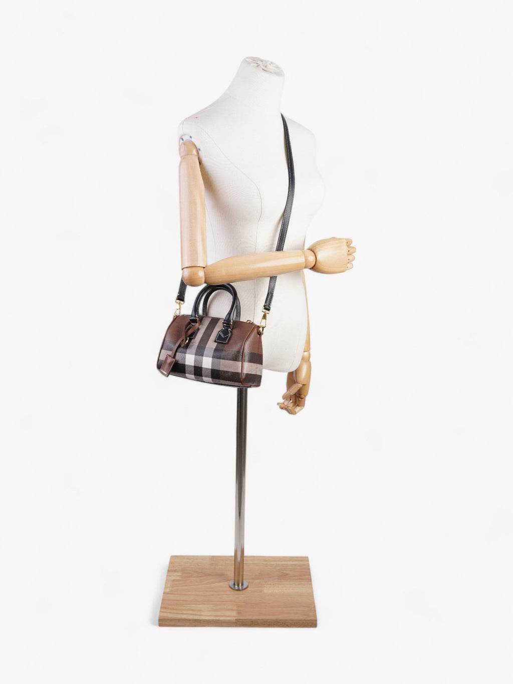 Burberry Mini Bowling Bag Brown / White  / Black Coated Canvas