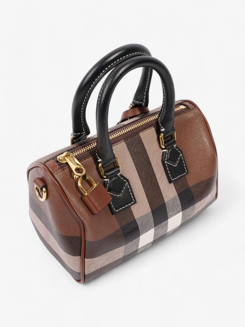 Burberry Mini Bowling Bag Brown / White  / Black Coated Canvas