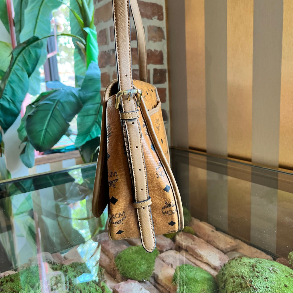 MCM Cognac Visetos Canvas Crossbody Bag