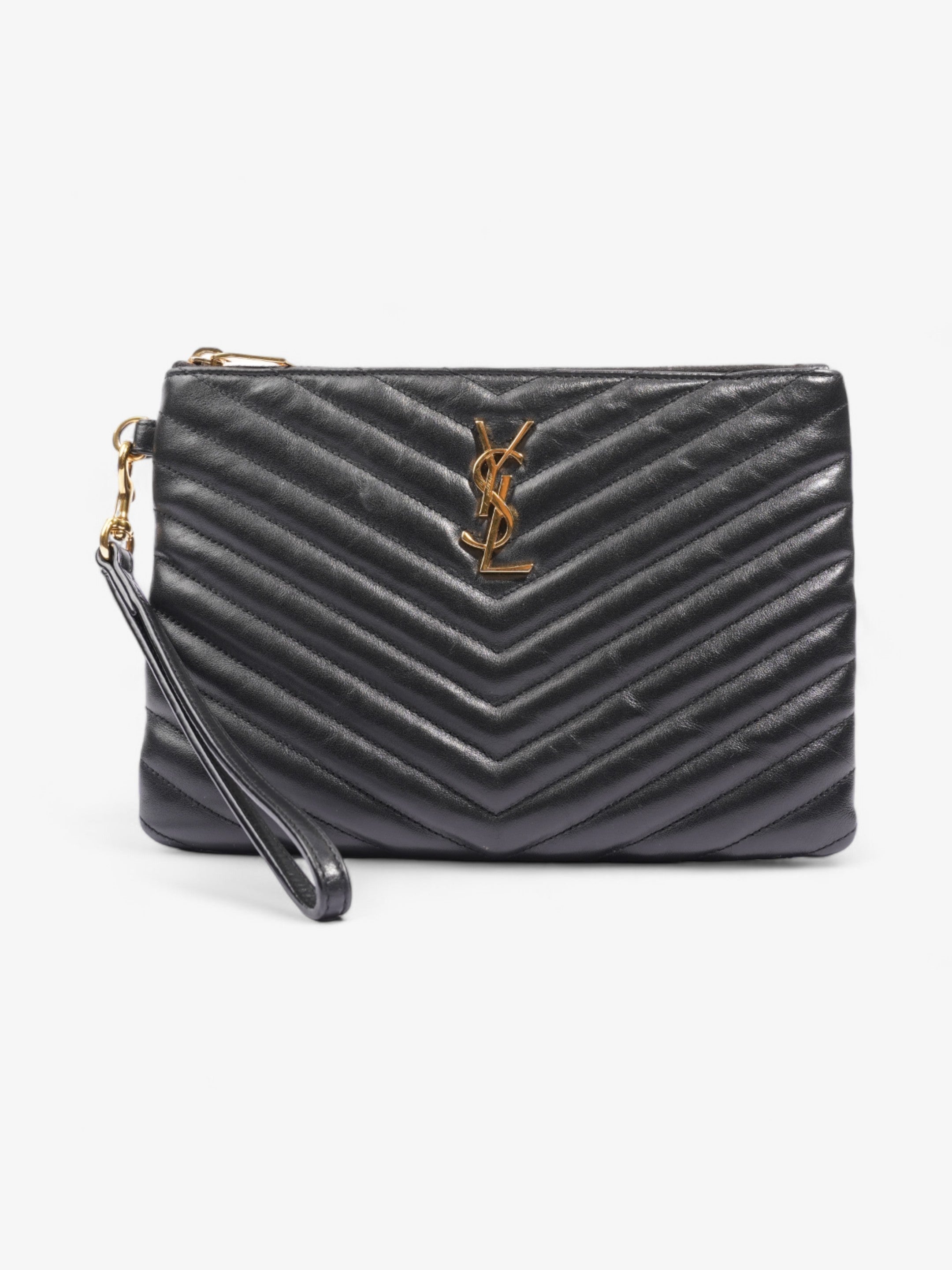 Saint Laurent Monogram Wristlet Black Leather