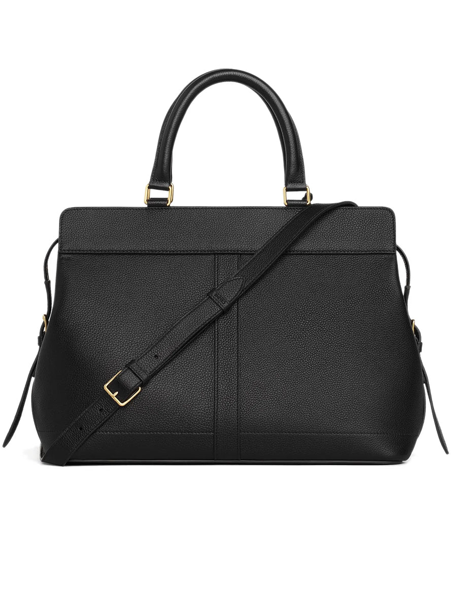 Medium Cabas de France Bag in Grained Calfskin Black