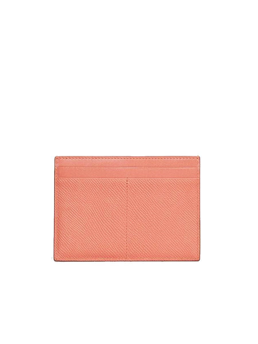 Card Holder in Grained Calfskin Terracotta