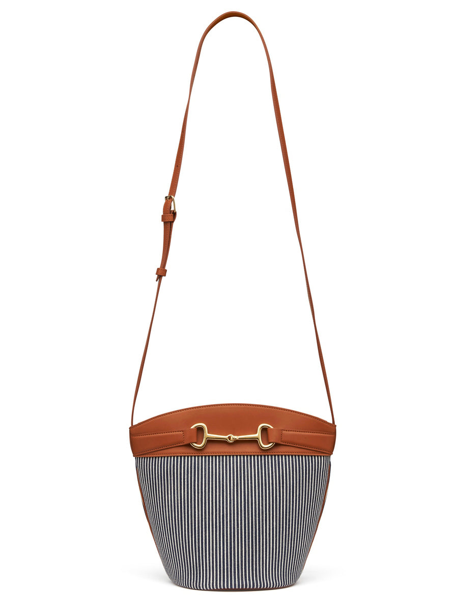Crecy Bucket Bag in Stripped Canvas and Smooth Leather
