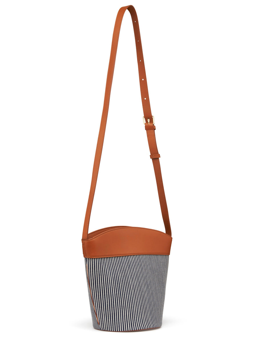 Crecy Bucket Bag in Stripped Canvas and Smooth Leather