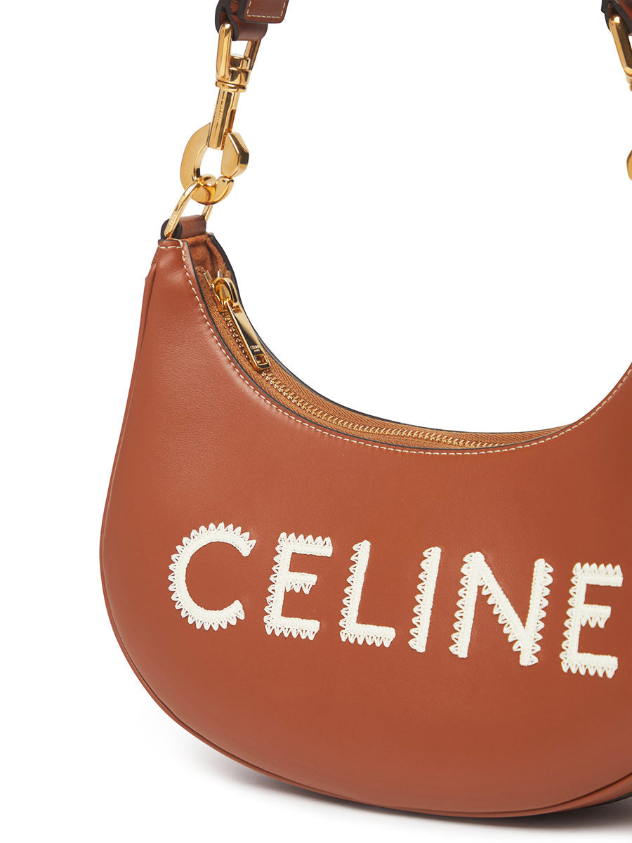 Medium Ava Strap Bag in Smooth Calfskin with Celine Embroidery Tan