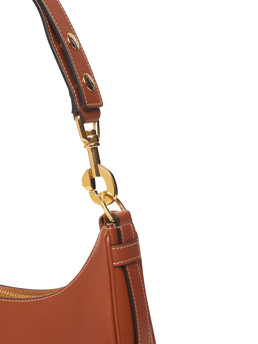 Medium Ava Strap Bag in Smooth Calfskin with Celine Embroidery Tan