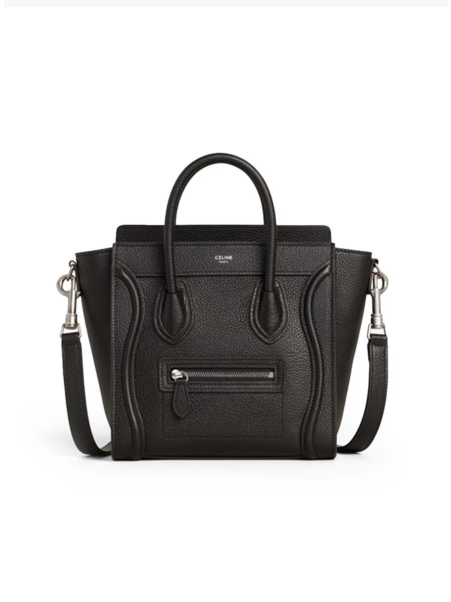 Nano Luggage Bag in Drummed Calfskin Black