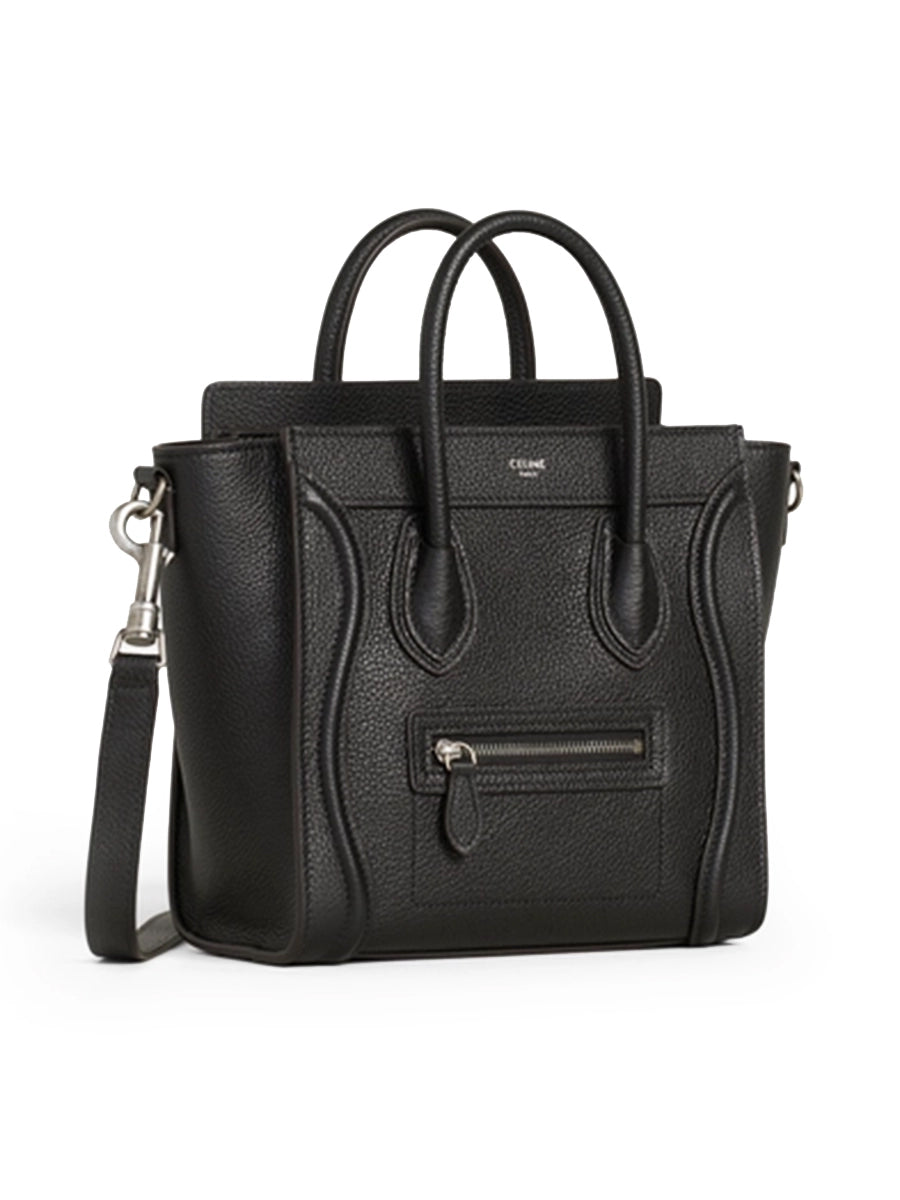Nano Luggage Bag in Drummed Calfskin Black