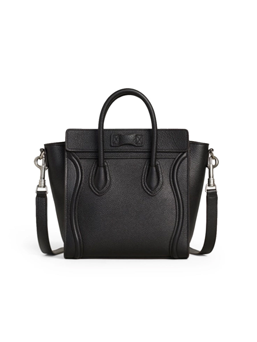 Nano Luggage Bag in Drummed Calfskin Black