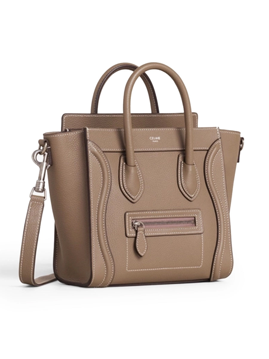 Nano Luggage Bag in Drummed Calfskin in Souris