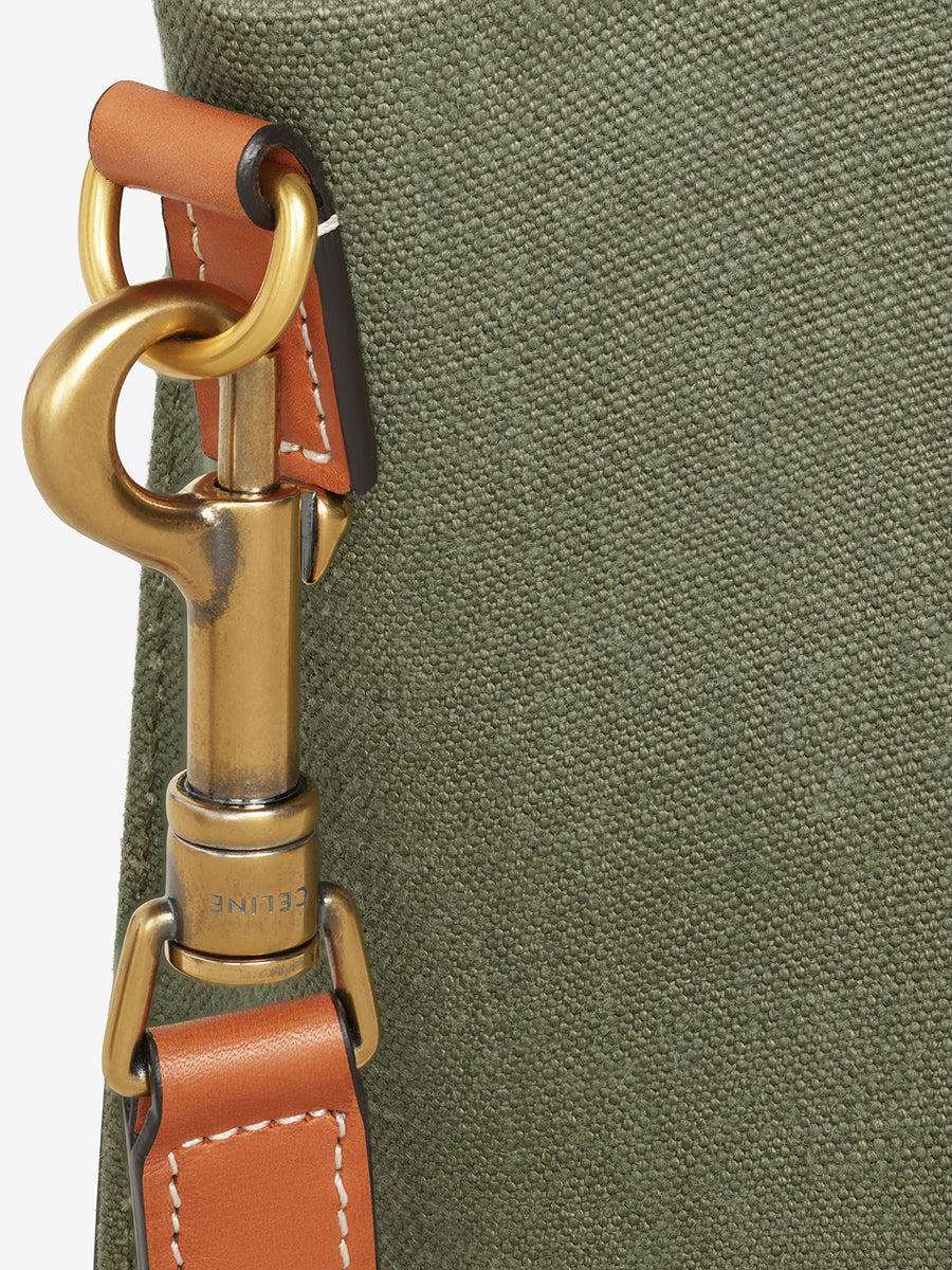 Nano Luggage Bag in Textile and Calfskin in Khaki/ Tan