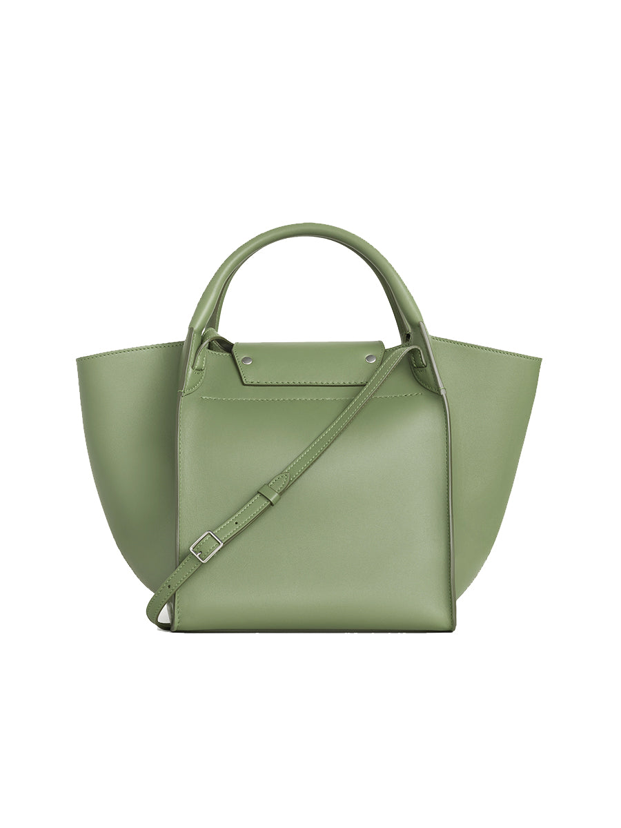 Small Big Bag with Long Strap in Smooth Calfskin in Light Khaki