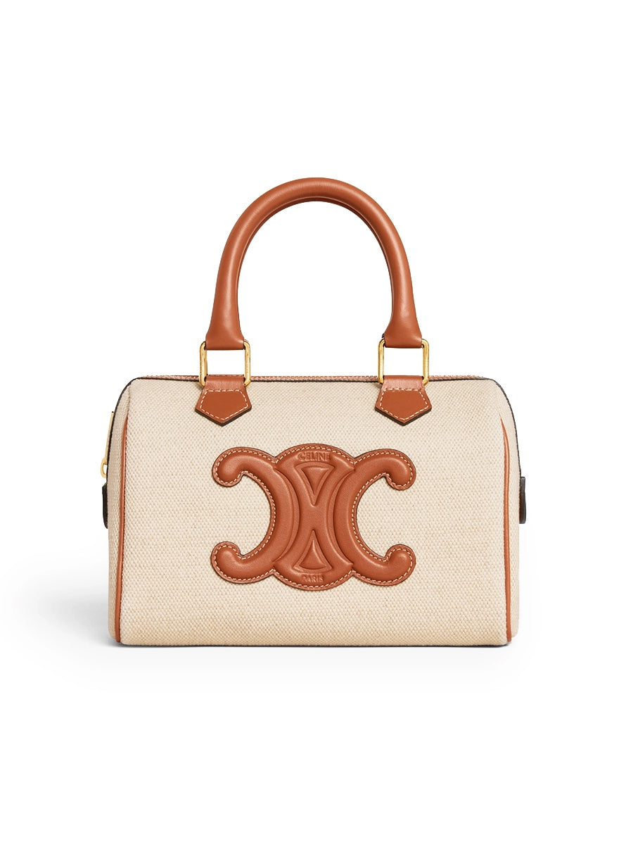 Small Boston Cuir Triomphe In Textile And Calfskin Natural/Tan