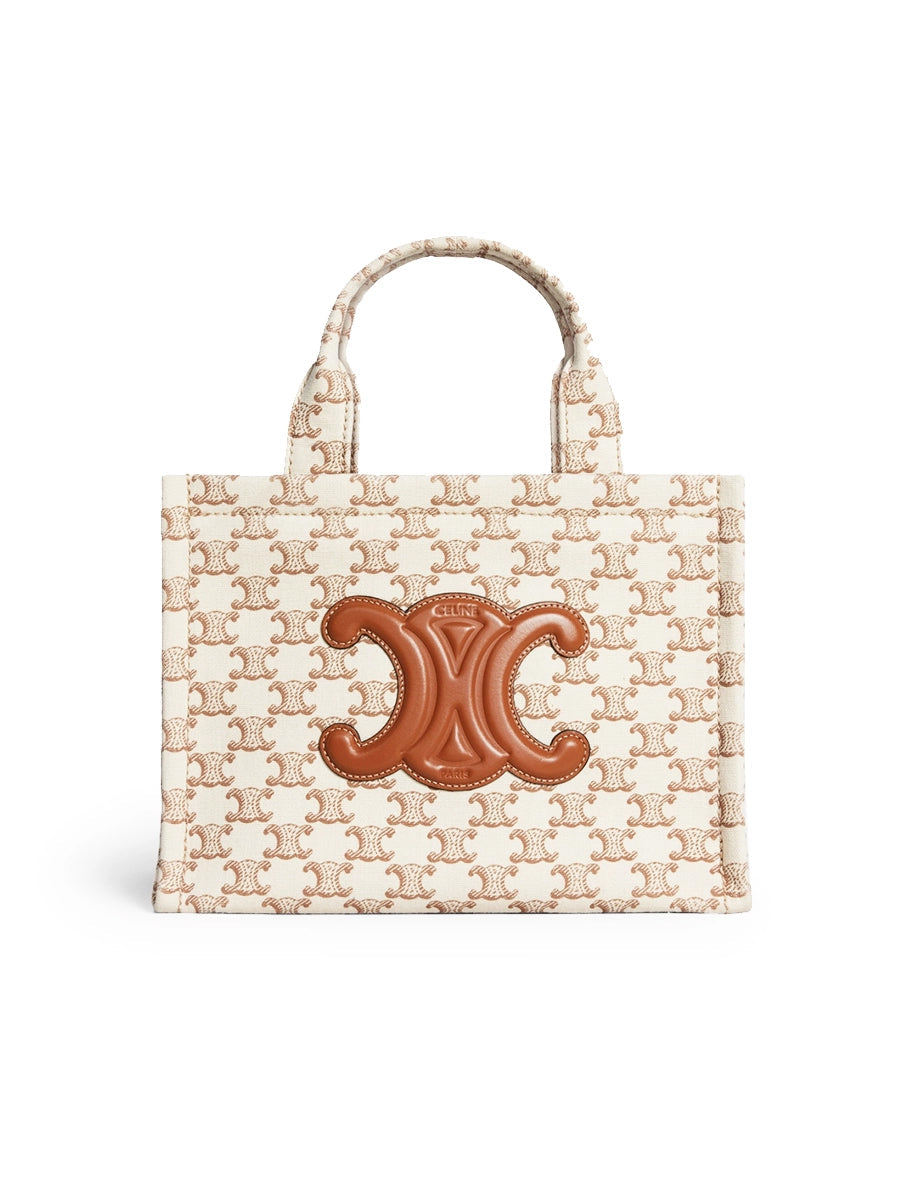 Small Cabas Thais in Textile with Triomphe Canvas Print and Calfskin White