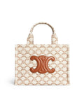 Small Cabas Thais in Textile with Triomphe Canvas Print and Calfskin White
