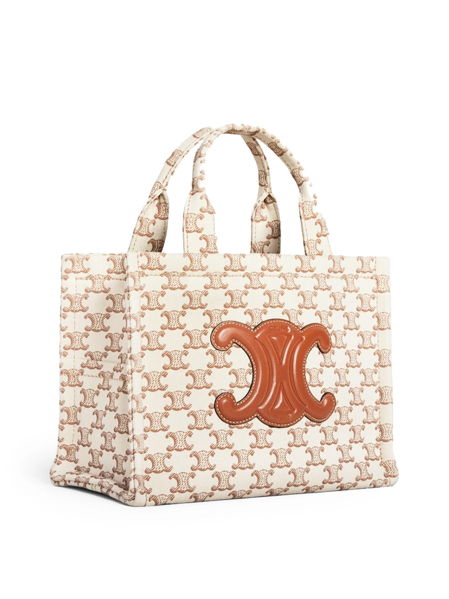 Small Cabas Thais in Textile with Triomphe Canvas Print and Calfskin White