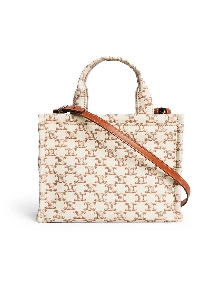 Small Cabas Thais in Textile with Triomphe Canvas Print and Calfskin White