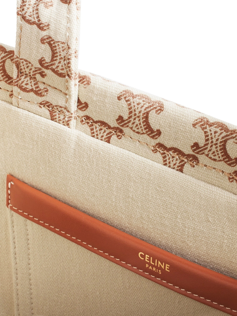 Small Cabas Thais in Textile with Triomphe Canvas Print and Calfskin White