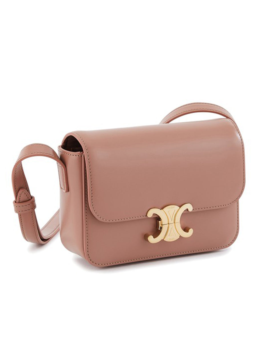 Nano Triomphe Bag in Shiny Calfskin Antique Rose